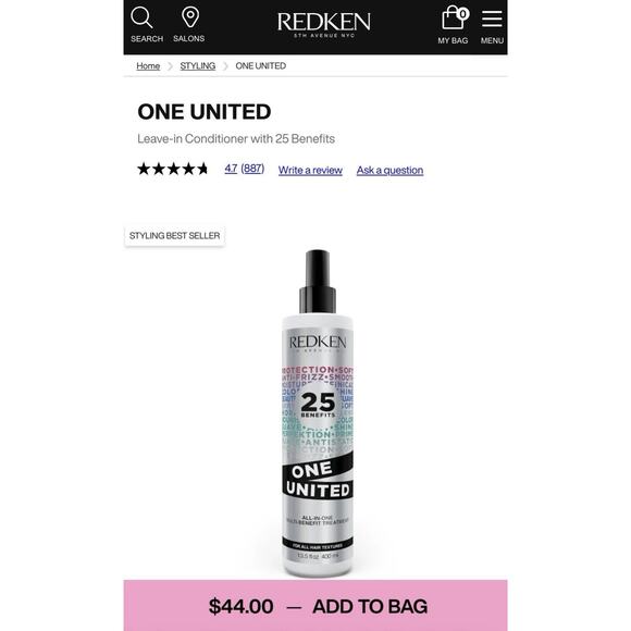 Redken One United Leave-In Treatment 13.5oz – 25 Benefits, All-In-One Care - Picture 7 of 7